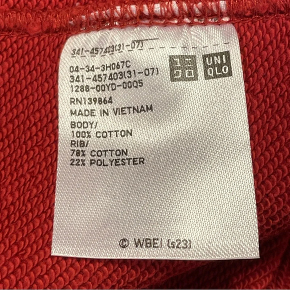 UNIQLO x LOONEY TUNES WB Long Sleeve Sweat Pullover Hoodie in Red‎ - Picture 8 of 9